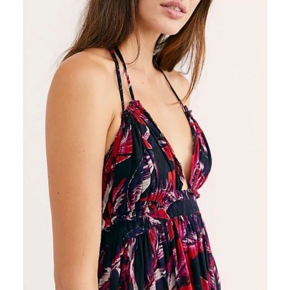 Free People | 100 Degrees Red & Black Boho Tie Dress - Picture 2 of 12